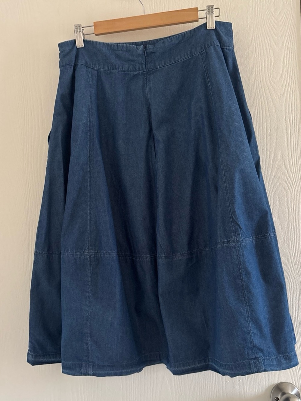 Tatuum Blue Cotton A-Line Midi Skirt w/ Pockets & Back Zip Size 42 - Picture 4 of 8